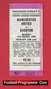 Manchester United v Everton 1986 – Football Ticket