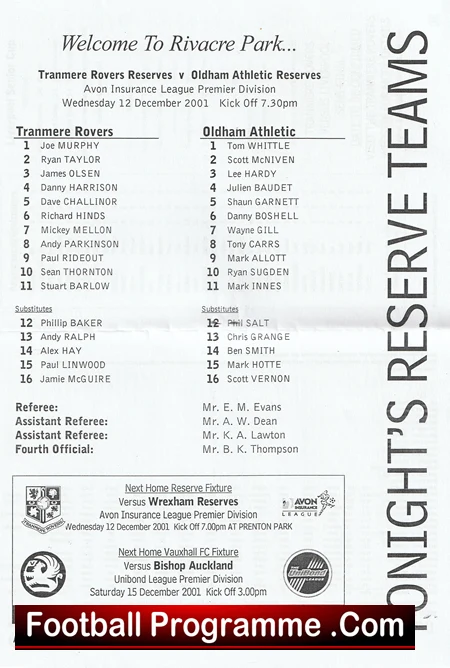 Tranmere Rovers v Oldham Athletic 2001 - Reserves Match - Image 3