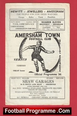 Amersham Town v Pinehurst 1968 - football programme