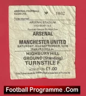 Arsenal v Manchester United 1978 – Match Ticket