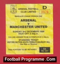 Arsenal v Manchester United 1989 – Football Ticket