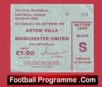 Aston Villa v Manchester United 1978 – Football Ticket