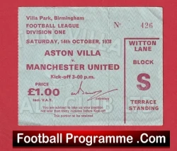 Aston Villa v Manchester United 1978 - Football Ticket - football memorabilia