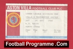 Aston Villa v Manchester United 1985 - Football Ticket - football memorabilia
