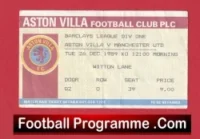 Aston Villa v Manchester United 1989 – Match Ticket