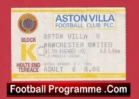 Aston Villa v Manchester United 1992 – Ticket 1st Premier League Champions