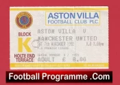 Aston Villa v Manchester United 1992 – Ticket 1st Premier League Champions