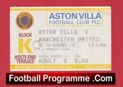 Aston Villa v Manchester United 1992 - Ticket 1st Premier League Champions - football memorabilia