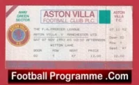 Aston Villa v Manchester United 1992 – Full Ticket 1st Premier League Champions