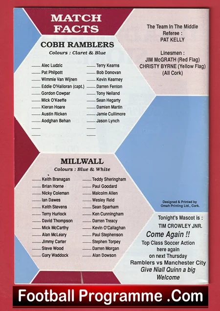 Cobh Ramblers v Millwall 1990 - Friendly Match Ireland - Image 3