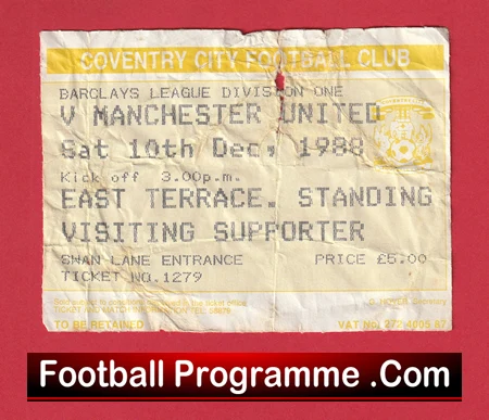 Coventry City v Manchester United 1988 - Match Ticket - Image 2