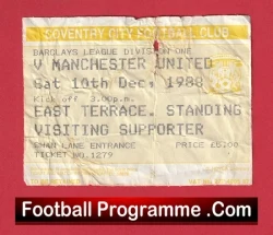 Coventry City v Manchester United 1988 - Match Ticket - football memorabilia
