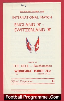 England v Switzerland 1956 - At The Dell + Duncan Edwards - football programme