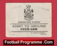 Glasgow Rangers v Glasgow Celtic 1980 – Steward Ticket Pass Scottish Cup Final