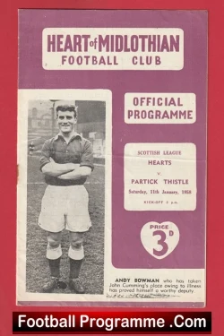 Heart Of Midlothian v Partick Thistle 1958 - Hearts Scotland - football programme