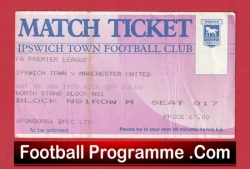 Ipswich Town v Manchester United 1993 - Ticket 1st Premier League Champions - football memorabilia