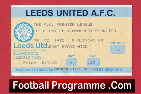 Leeds United v Manchester United 1993 - Ticket 1st Premier League Champions - Image 2
