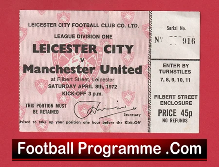 Leicester City v Manchester United 1972 - Football Ticket - Image 2