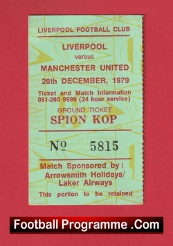 Liverpool v Manchester United 1979 - Match Ticket Kop End - football memorabilia