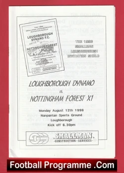 Loughborough Dynamo v Nottingham Forest X1 1996 - Friendly Match - football programme