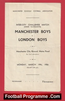 Manchester Boys v London Boys 1956 - Maine Road Man City - football programme