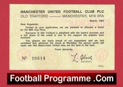 Manchester United Ticket Application League Cup Final 1983 - football memorabilia