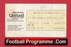 Manchester United v Aston Villa 1977 - Man Utd FA Cup Match Ticket - football memorabilia