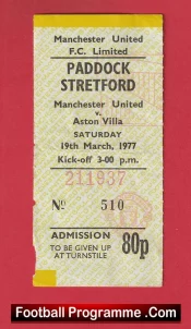 Manchester United v Aston Villa 1977 – Man Utd Football Ticket