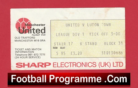 Manchester United v Luton Town 1983 - Football Ticket - Image 2