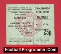 Manchester United v Manchester City 1974 – 2nd Division Match Ticket
