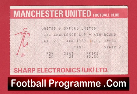 Manchester United v Oxford United 1989 - FA Cup Football Ticket - Image 2