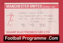 Manchester United v Oxford United 1989 - FA Cup Football Ticket - football memorabilia