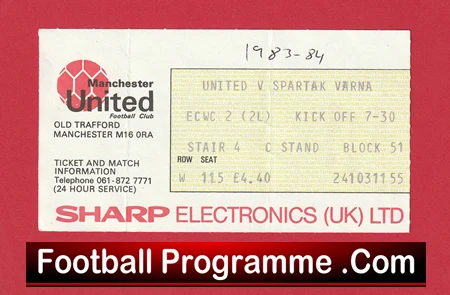 Manchester United v Spartak Varna 1983 - Match Ticket - Image 2