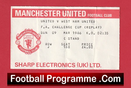 Manchester United v West Ham United 1986 - Replay Football Ticket - Image 2