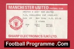 Manchester United v West Ham United 1986 - Replay Football Ticket - football memorabilia