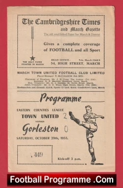 March Town United v Gorleston 1955 - Eastern Counties League - football programme