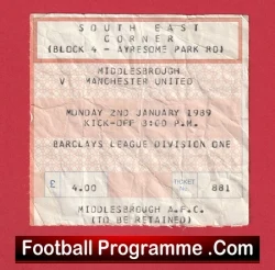 Middlesbrough v Manchester United 1989 - Football Ticket - football memorabilia