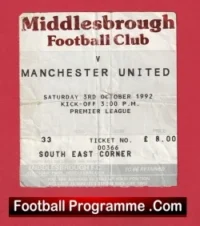 Middlesbrough v Manchester United 1992 – Ticket 1st Premier League Champions