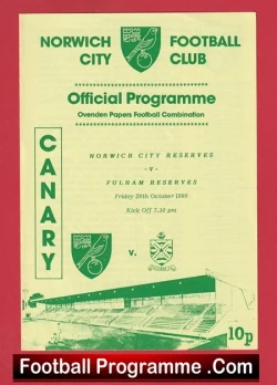 Norwich City v Fulham 1990 - Reserves Match - football programme
