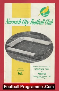 Norwich City v Millwall 1966 - football programme