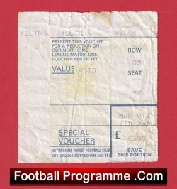 Nottingham Forest v Manchester United 1990 - Football Ticket FA Cup - football memorabilia