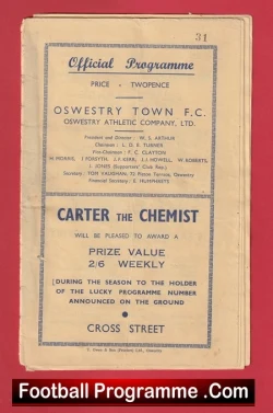 Oswestry Town v Halesowen Town 1947 - to clear - football programme