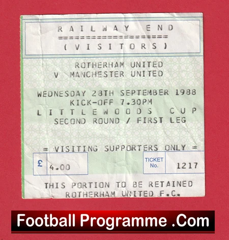 Rotherham United v Manchester United 1988 - Match Ticket - Image 2