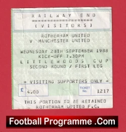 Rotherham United v Manchester United 1988 - Match Ticket - football memorabilia