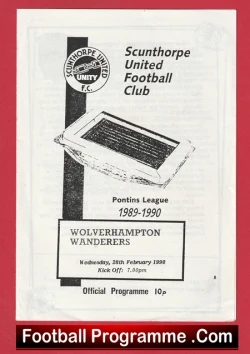 Scunthorpe United v Wolves 1990 - Reserves Match - football programme