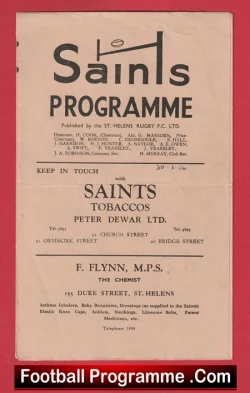 St Helens Rugby v Salford 1954 - Rugby Programmes - rugby programme