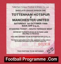 Tottenham Hotspur v Manchester United 1988 - Match Ticket - football memorabilia