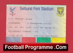 Wimbledon v Manchester United 1993 - Ticket 1st Premier League Champions - football memorabilia