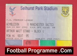 Wimbledon v Manchester United 1993 - Ticket 1st Premier League Champions - football memorabilia