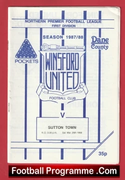 Winsford United v Sutton Town 1988 - football programme